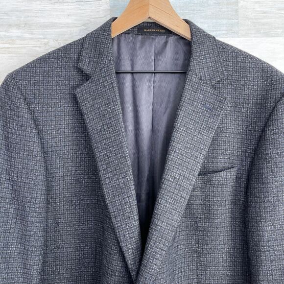 Jos A Bank Reserve Tollegno 1900 Sport Coat Gray Micro Windowpane Tweed Mens 46L - Picture 2 of 10